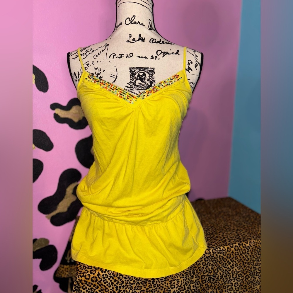 PINK VS VINTAGE TOP Yellow Beaded
